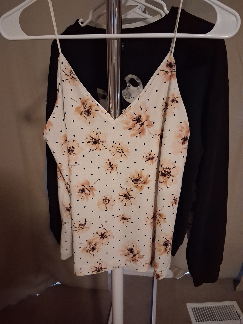 Maurices Cream Floral & Black Polka Dot V-Neck Cami